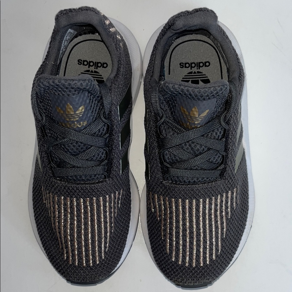 Adidas Kids Swift Run Gray & Gold  Sneakers Size 11K Ortholite